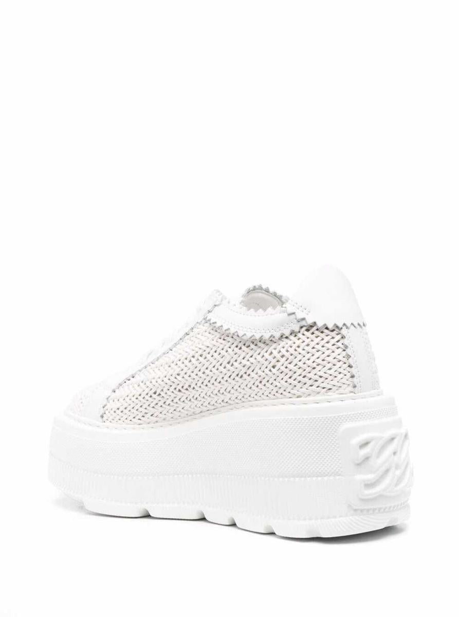White Platform Sneakers Interwoven Design In Polyurethane Woman
