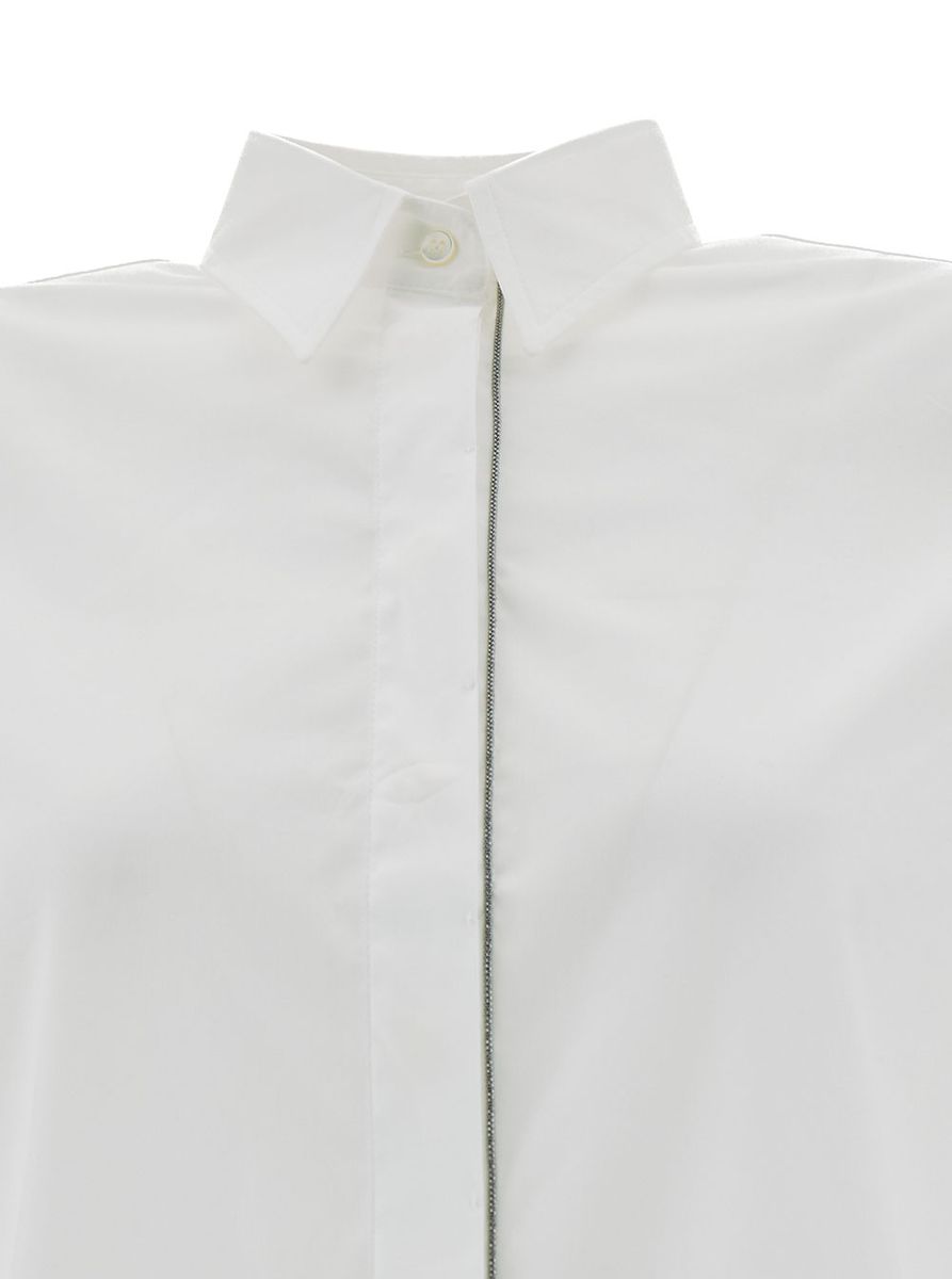 White Shirt With Monile Detail In Cotton Blend Woman