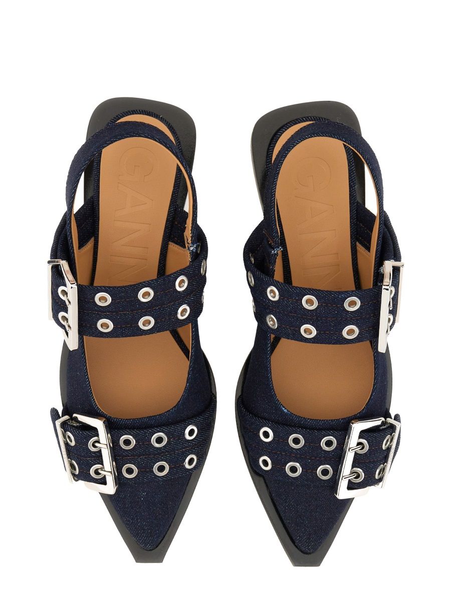 Ganni Denim Slingback Ballets