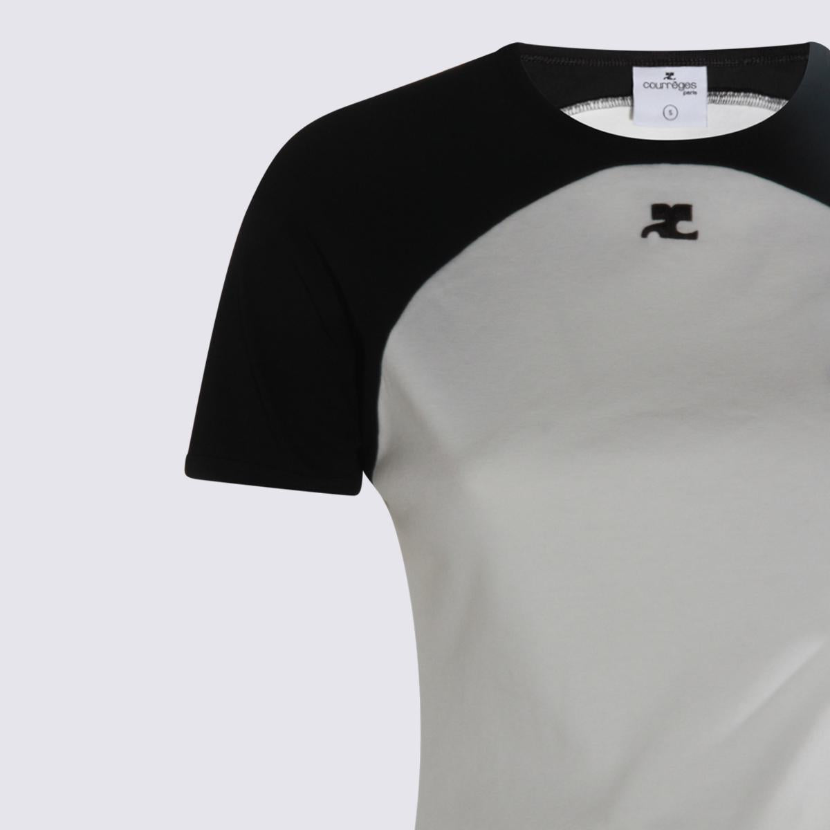 Courrèges White And Black Cotton T-Shirt