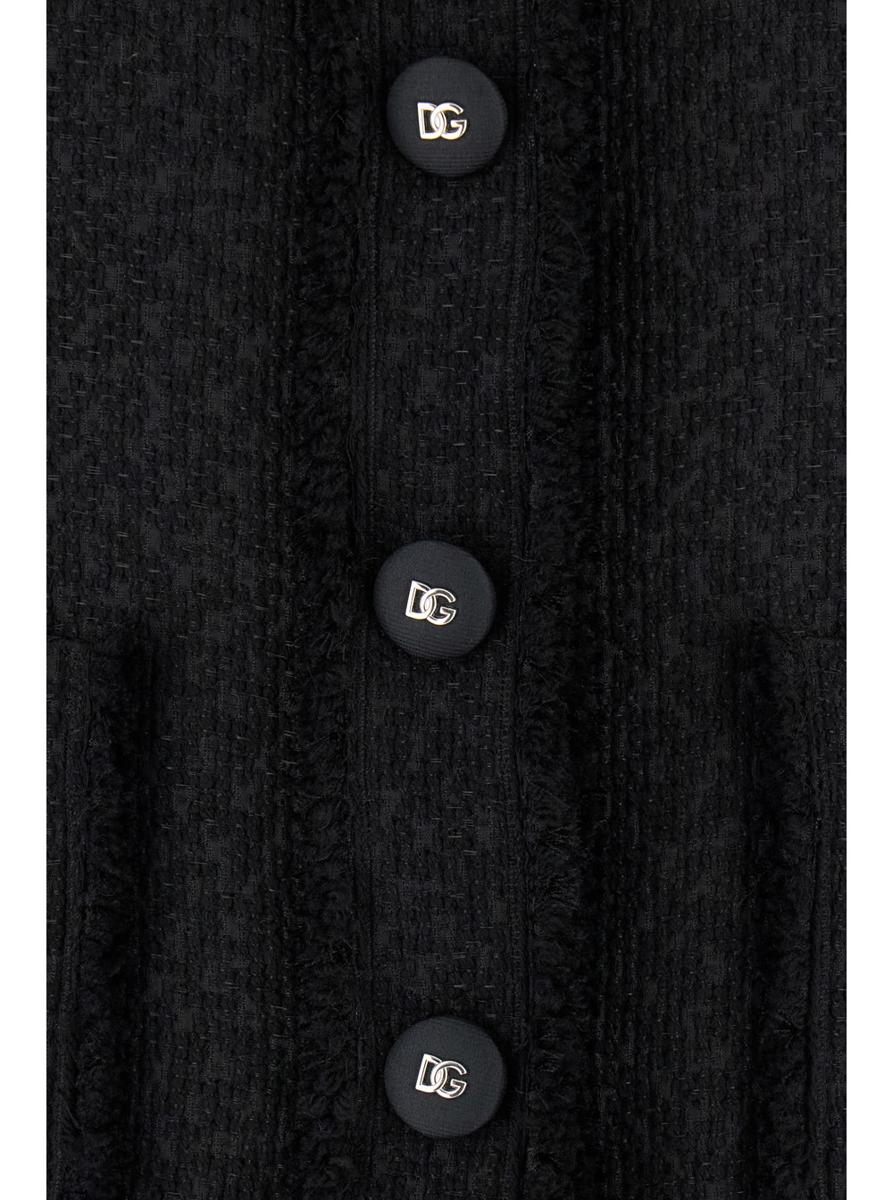 Black Single-Breasted Jacket With Branded Button In Tweed Woman