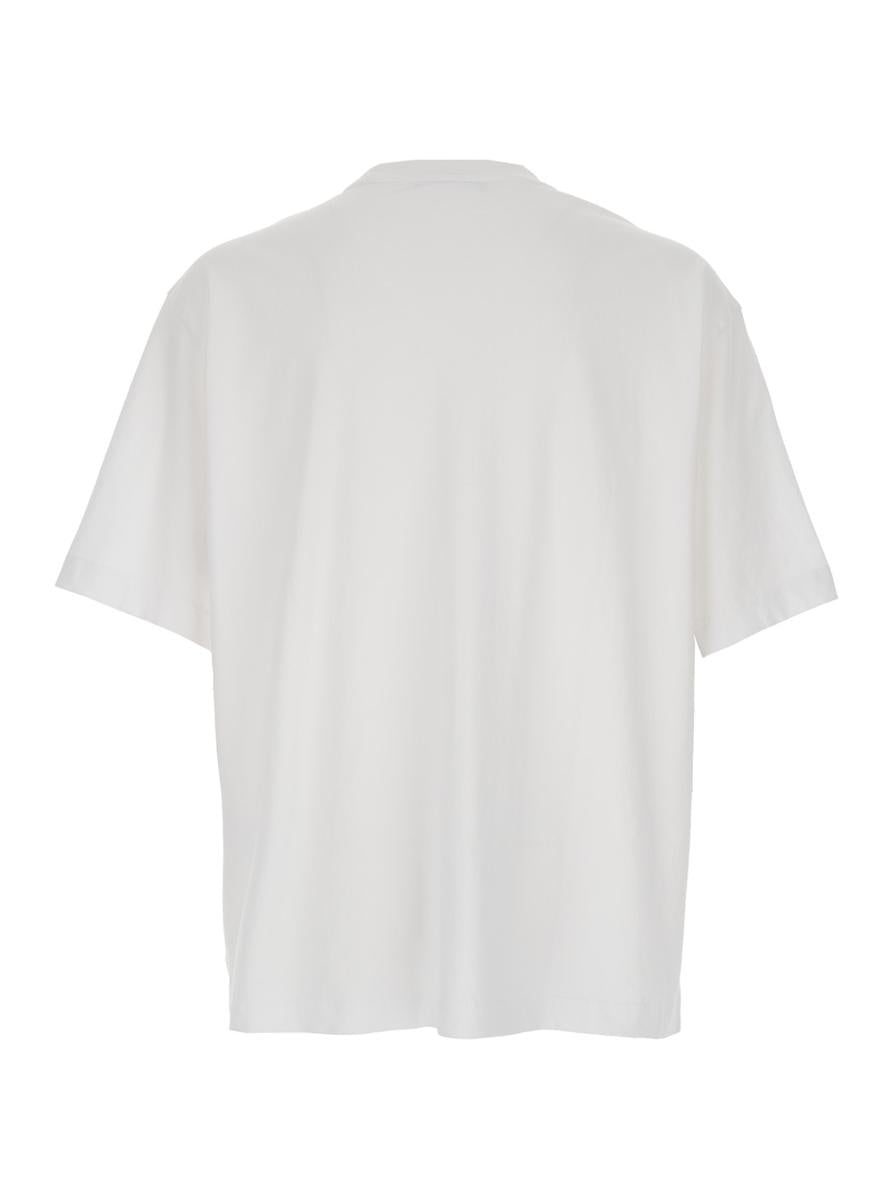 White T-Shirt With Lettering Logo Embroidered On The Front In Cotton Man