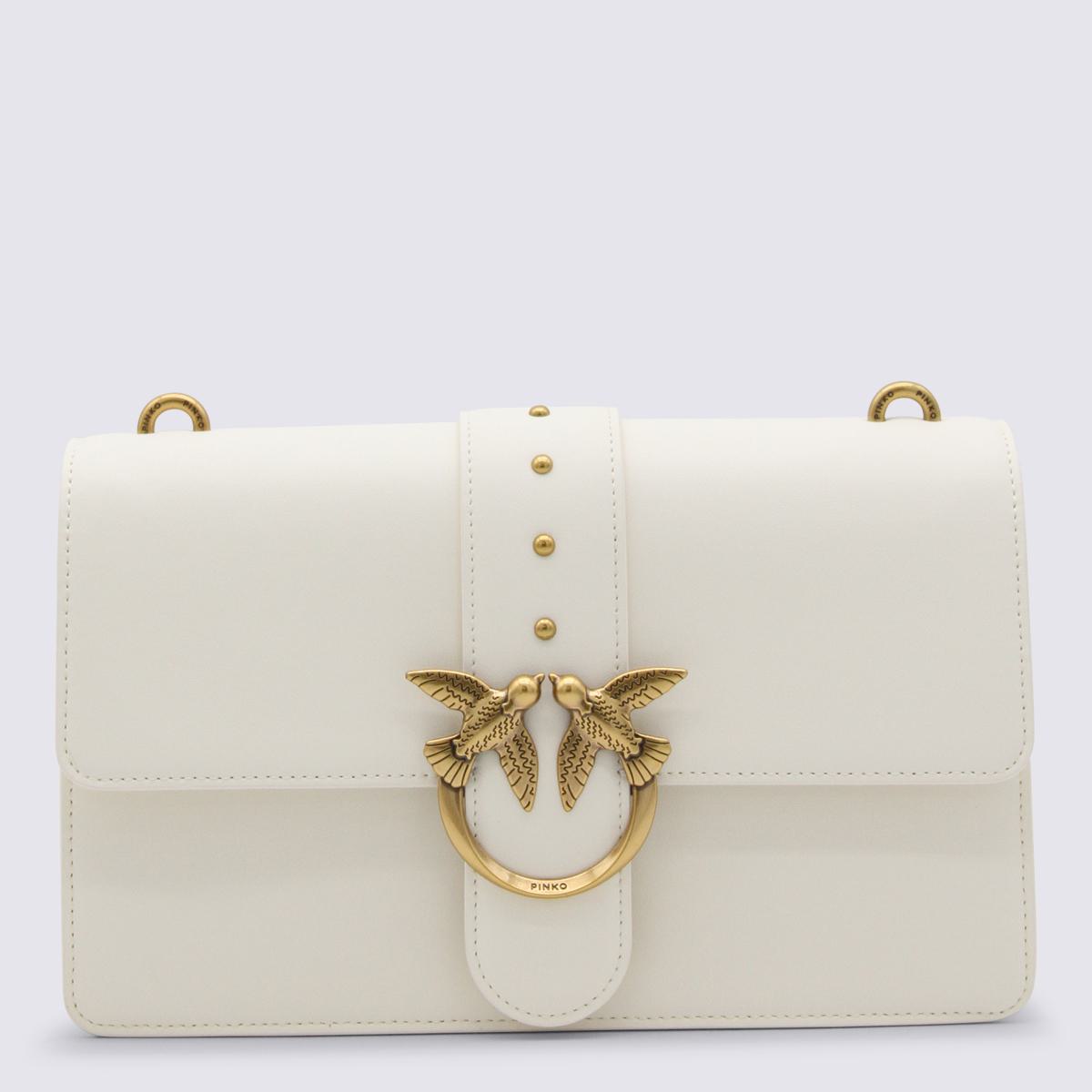 Pinko White Leather Love Crossbody Bag