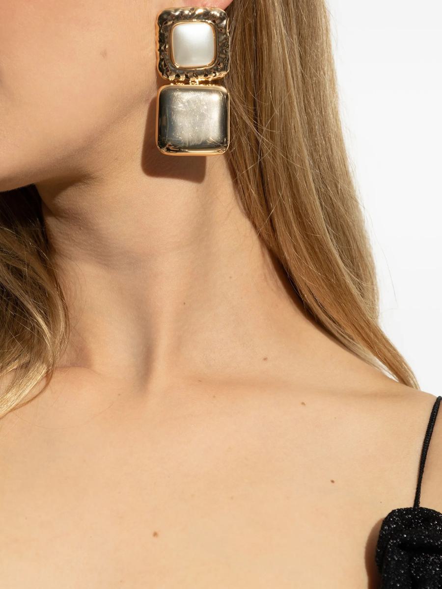Self-Portrait Mottled Gold Pearl Tiered Earrings Accessories