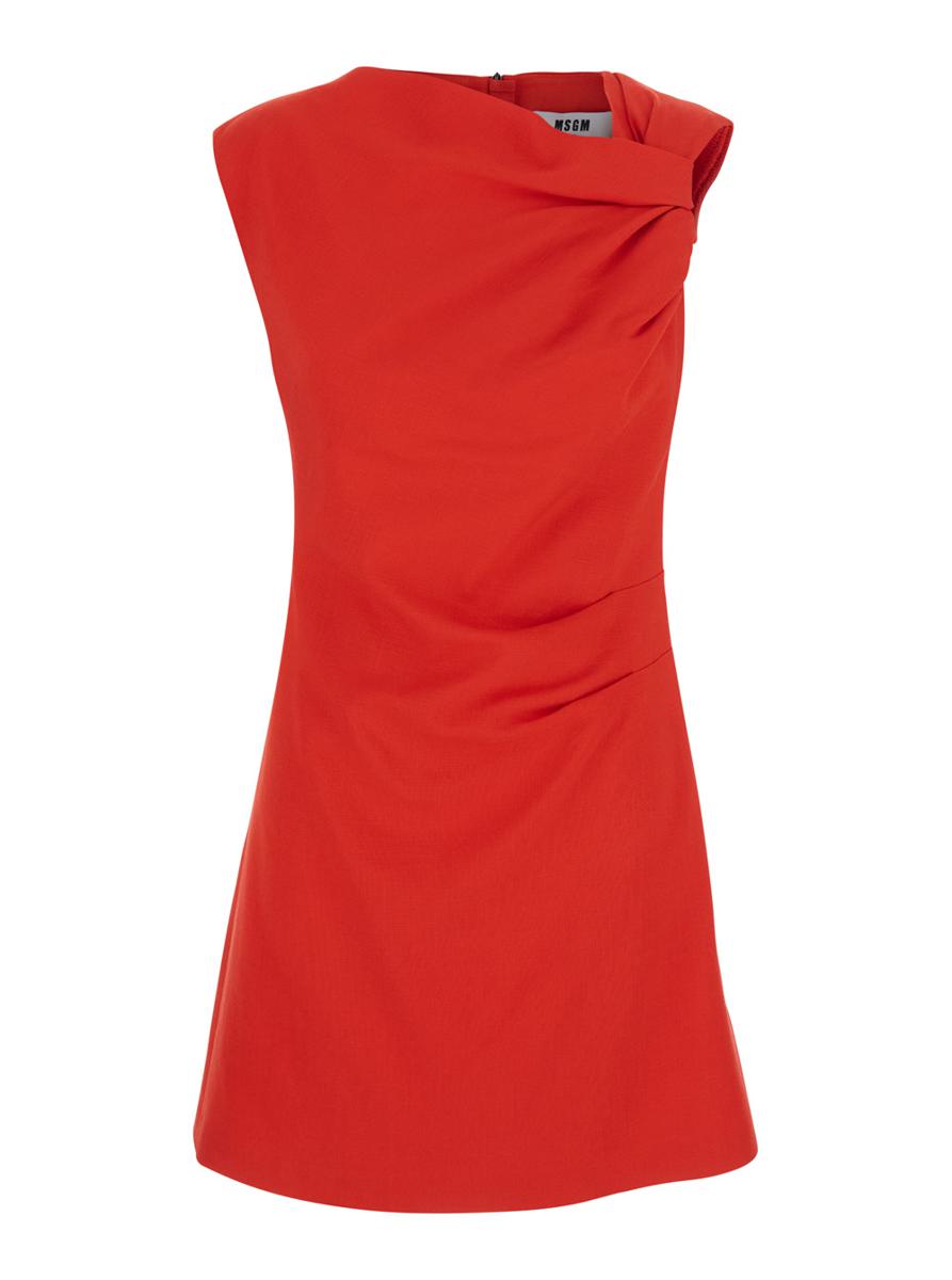 Red Dress With Ruches Details In Viscose Blend Woman