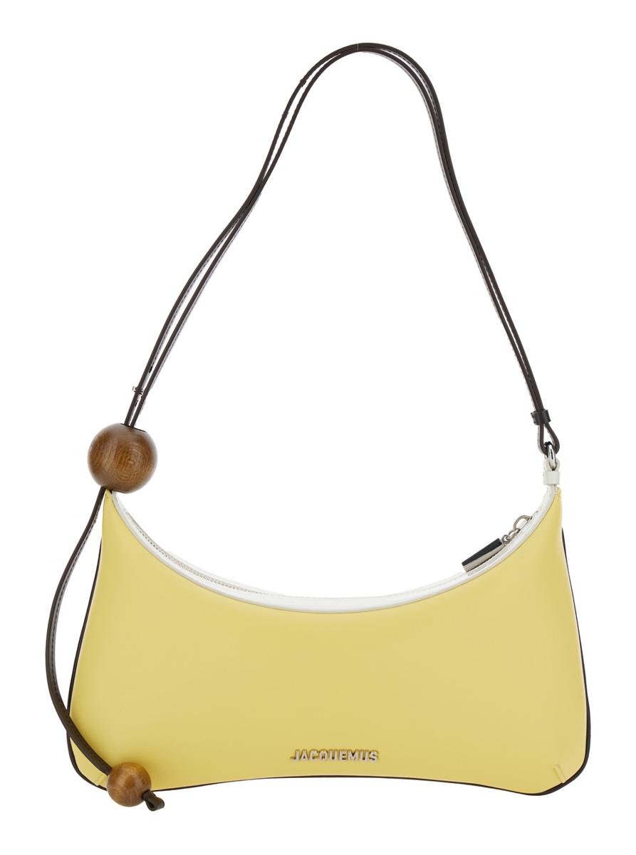'Le Grand Bisou Perle' Yellow Shoulder Bag With Adjustable Shoulder Strap And Front Logo In Leather Woman