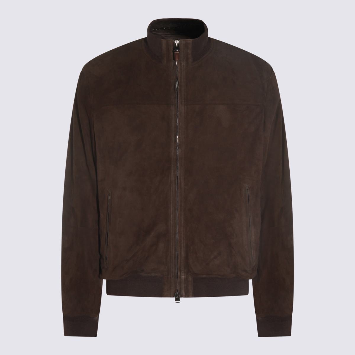 Canali Brown Leather Jacket