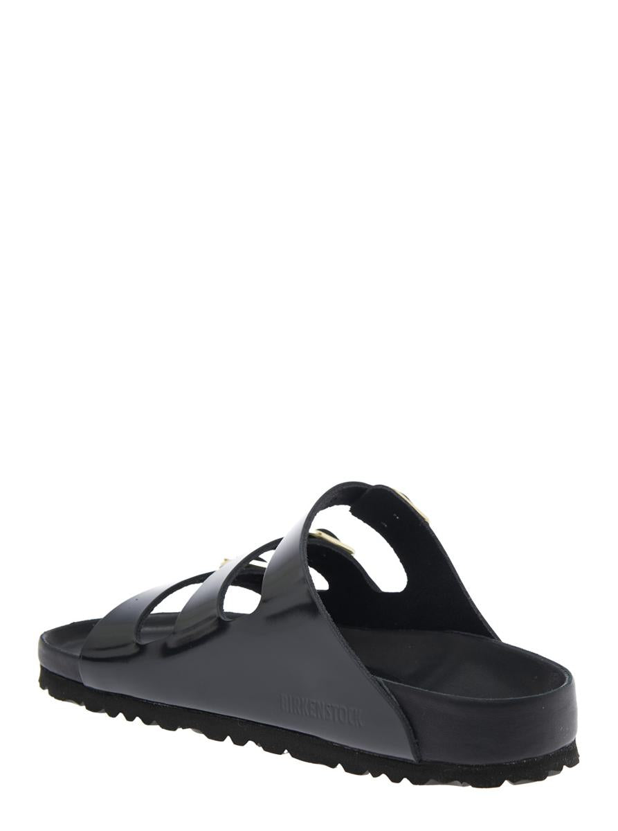 'Florida' Black Sandals With Adjustable Buckle Closure And Three Straps In Leather Woman