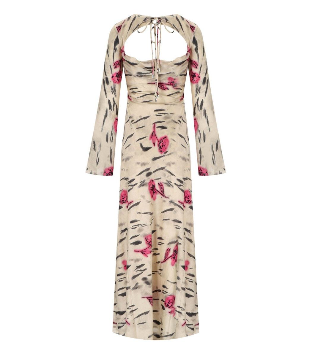 Ganni Ivory Long Satin Dress