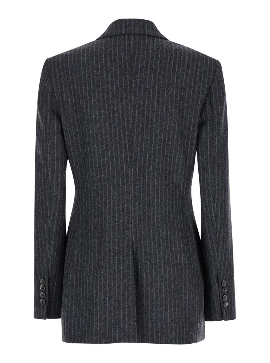 Grey Striped Double-Breasted Jacket In Wool Woman