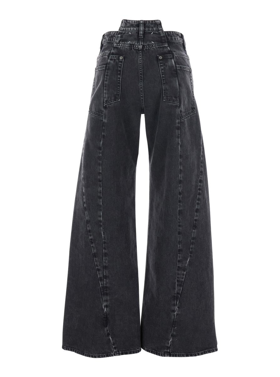 Black Jeans With Wide Leg And Four-Stitch Moniker Logo In Denim Woman
