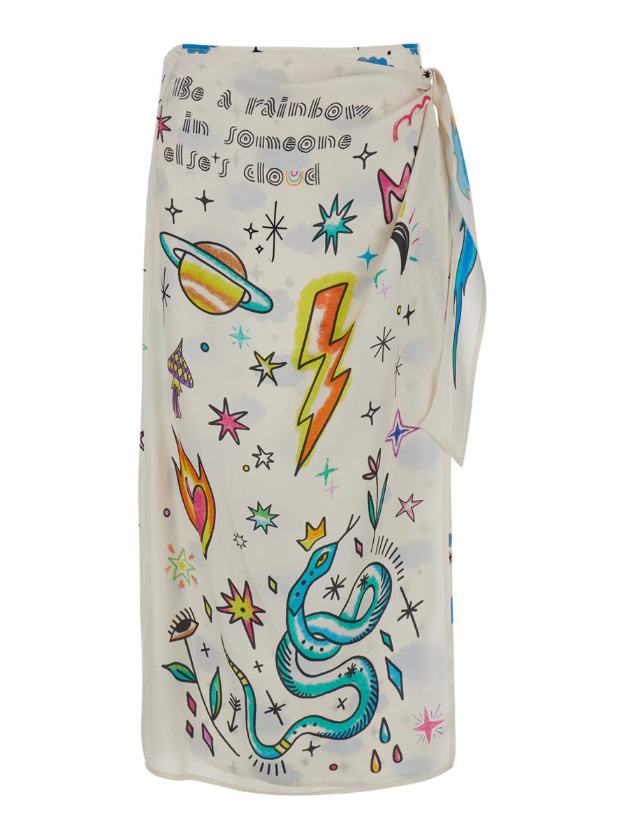 'Amber' Multicolor Wrap Skirt With All-Over Print In Viscose Woman
