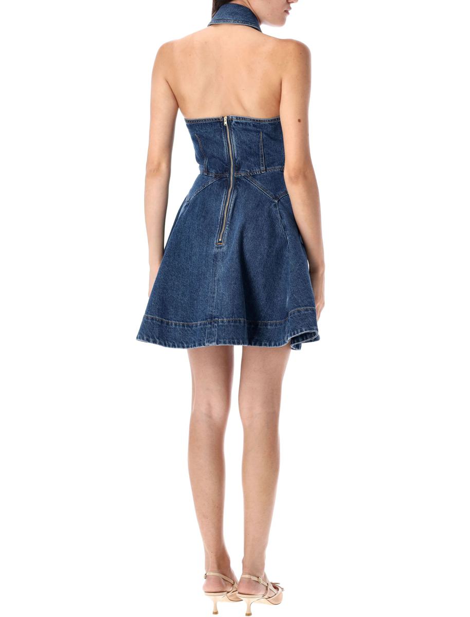 Self-Portrait Denim Sleeveless Flared Mini Dress