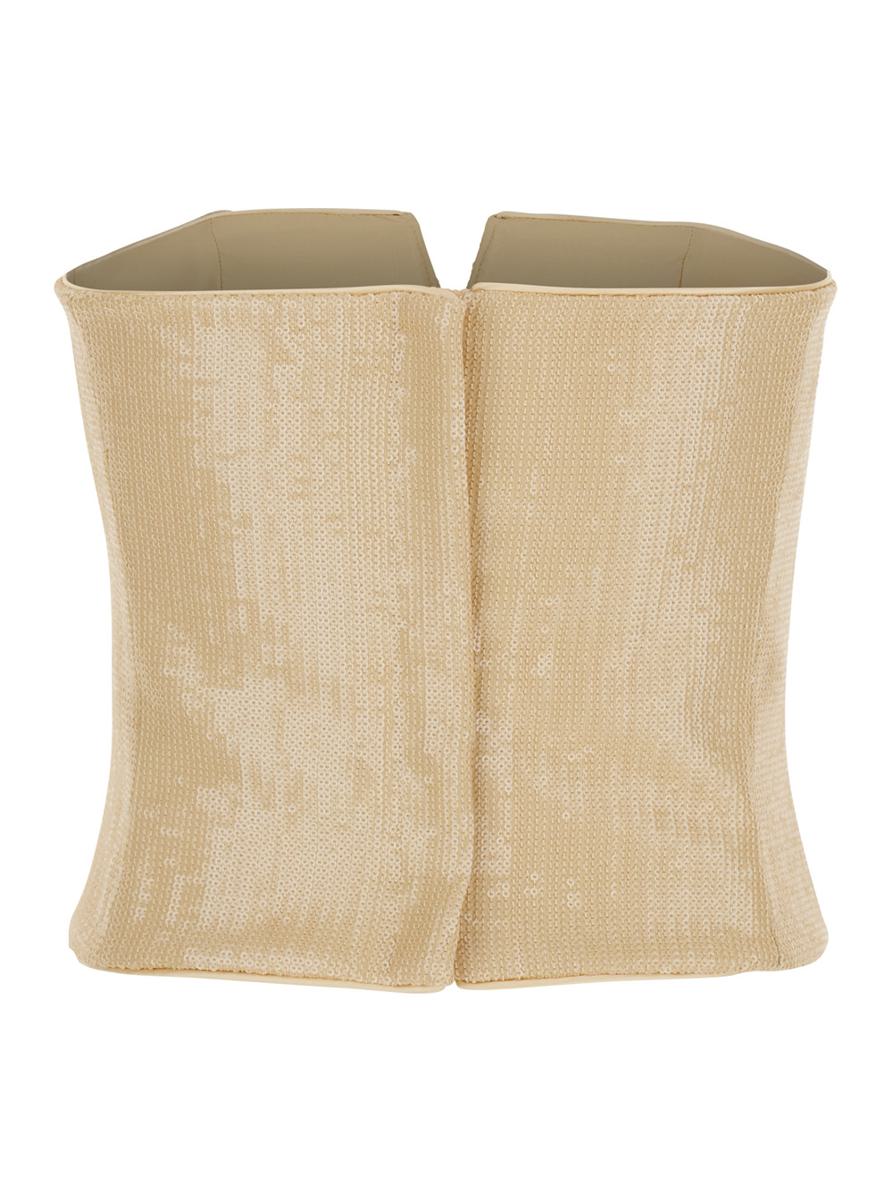 Beige Bustier Top With All-Over Sequin Application In Fabric Woman