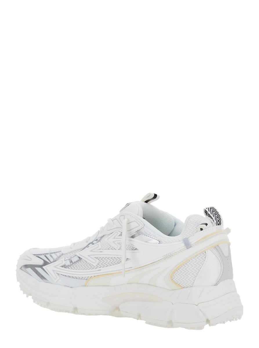 'Ow Be Right' White Low Top Sneakers With Zip-Tie Detail In Mesh And Leather Man