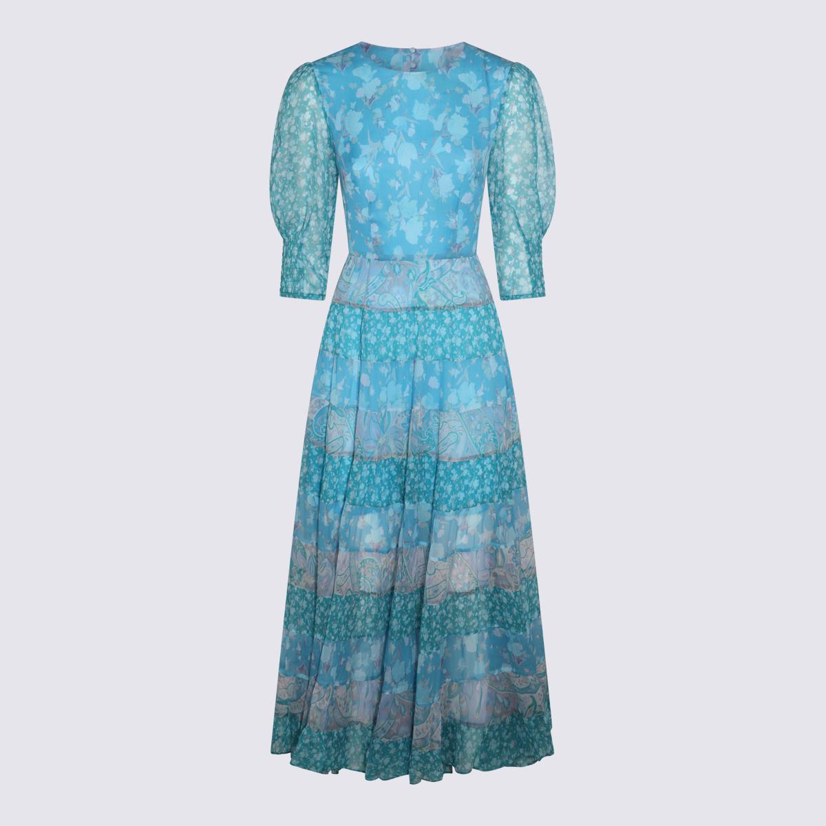 Rixo Havana Floral Blue Mix Viscose Agyness Dress