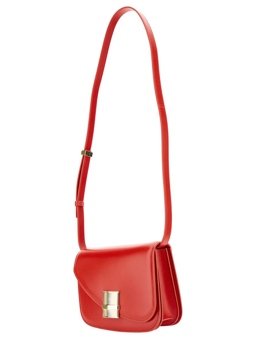 'Oyster' Red Asymmetric Crossbody Bag With Logo Detail In Leather Woman