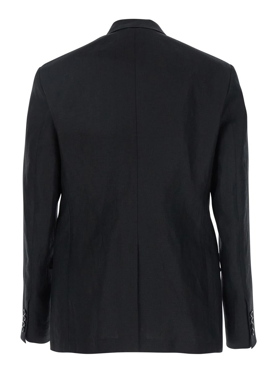 Black Double-Breasted Jacket With Peak Revers In Linen Man