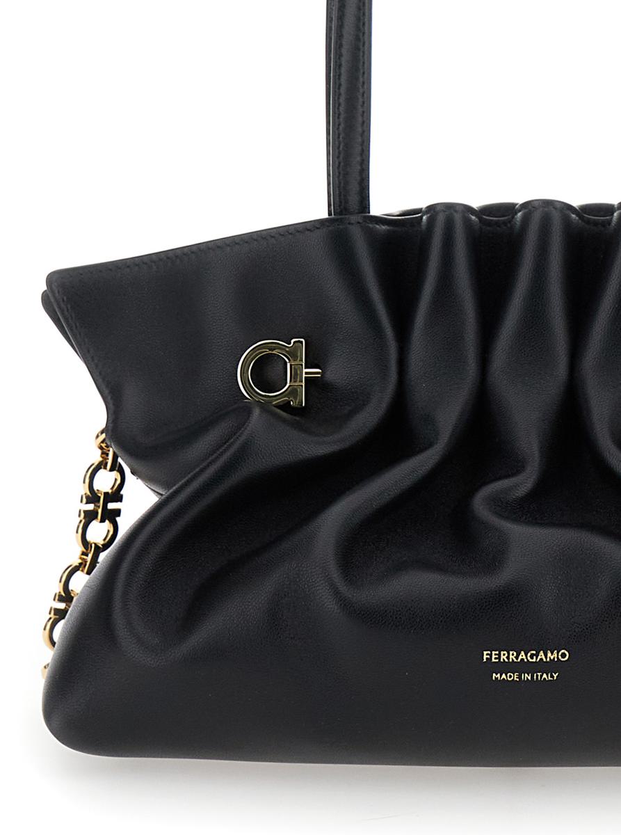 Black Crossbody Bag With Embossed Logo Lettering On The Front And Gancini In Leather Woman