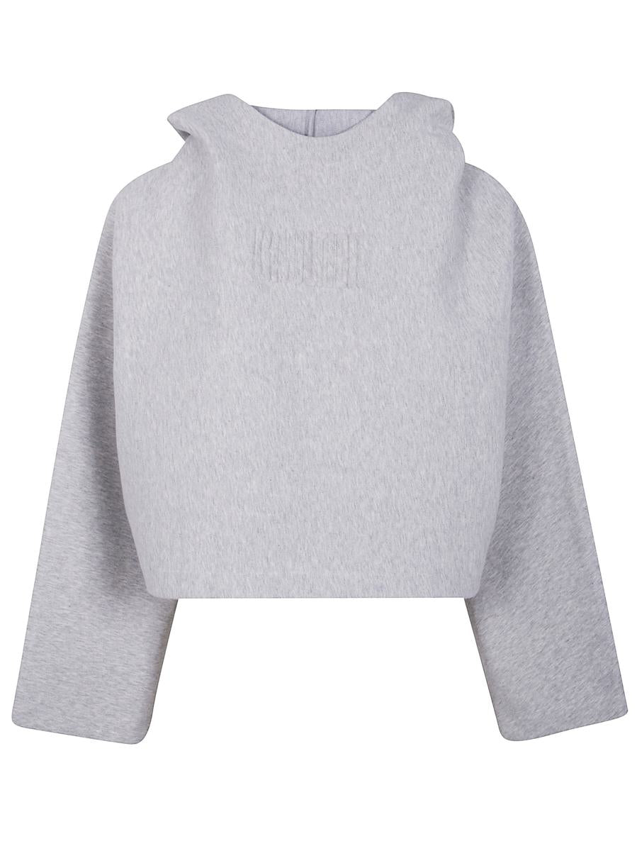 Jean Paul Gaultier Bonded Cotton Cropped Bat Sleeves Hoodie With "Gaultier" Embossing Clothing