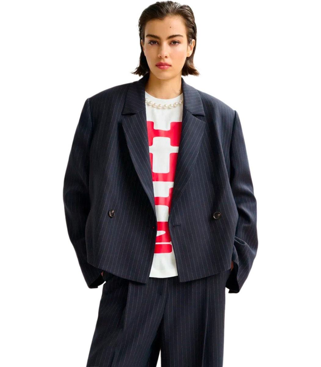 Essentiel Antwerp Itzle Navy Blue Cropped Blazer