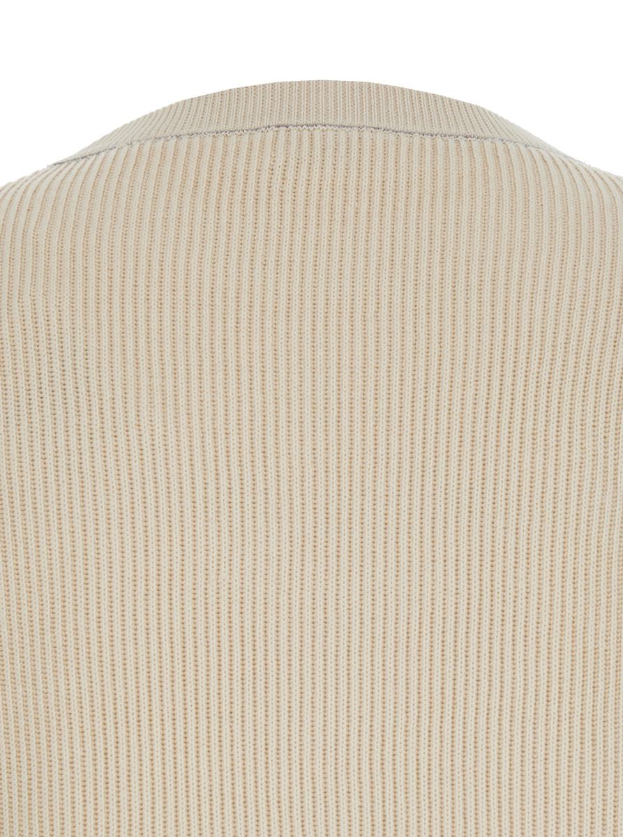 Beige Crewneck Sweater With Dropped Shoulders In Cotton Woman