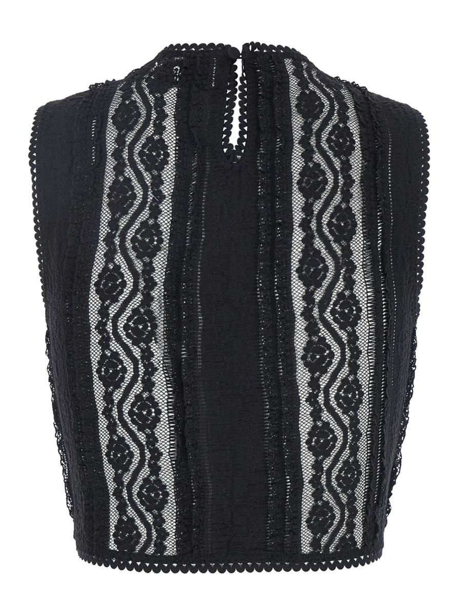 'Asteria' Black Top With Embroidery Details And Semi-Transparent Design In Cotton And Tech Fabric Blend Woman