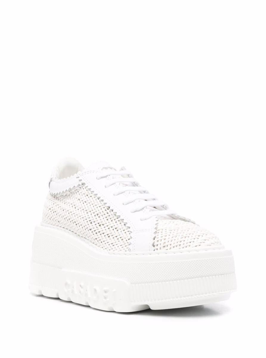 White Platform Sneakers Interwoven Design In Polyurethane Woman