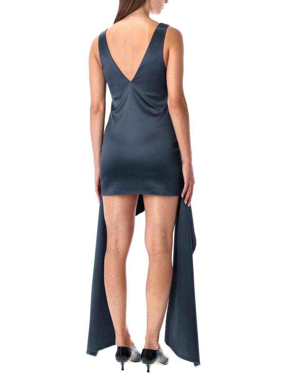 JW Anderson Steel Blue V-Neck Draped Mini Dress