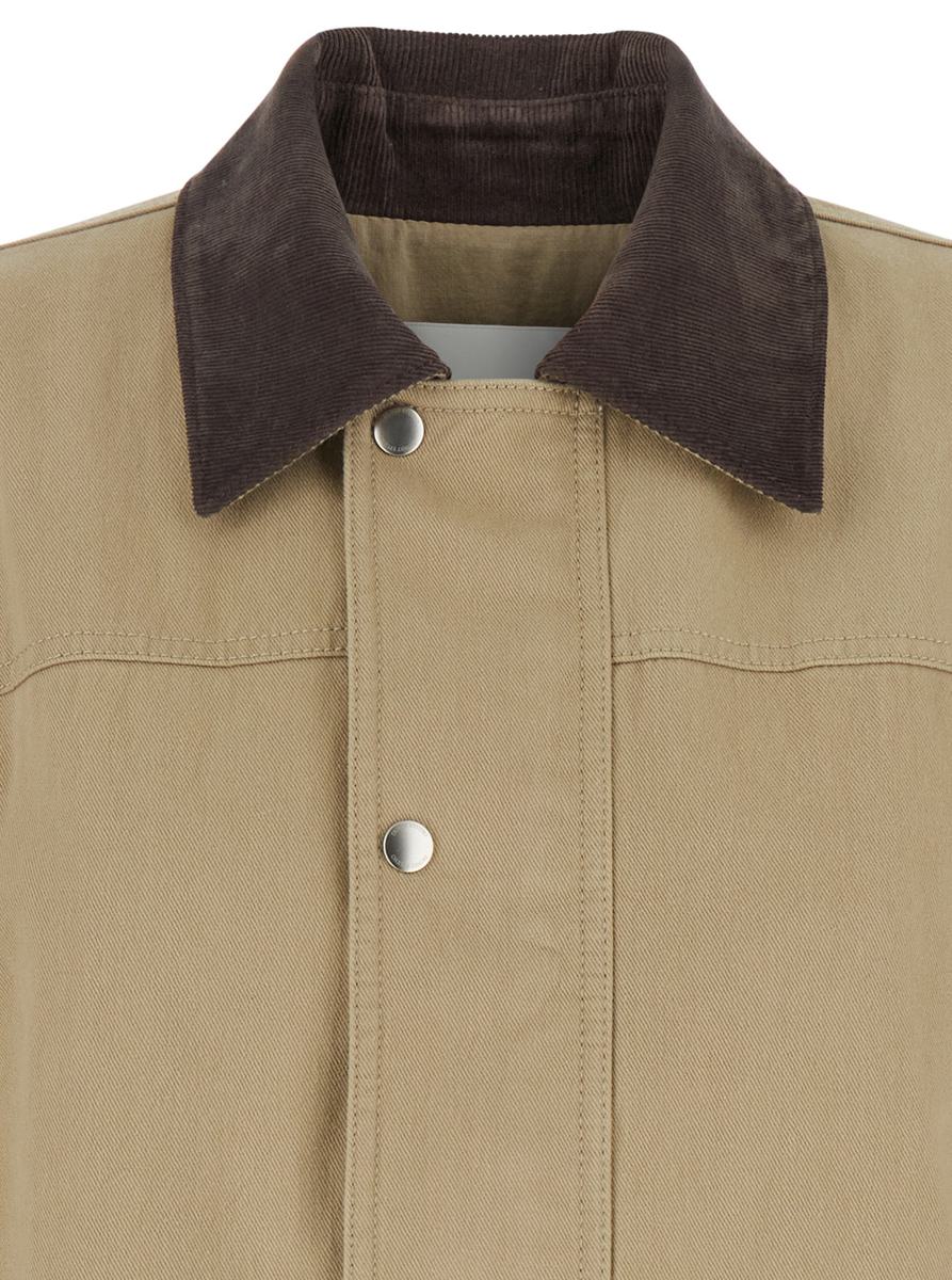 Beige Jacket With Corduroy Collar And Front Snap Button Closure In Cotton Woman