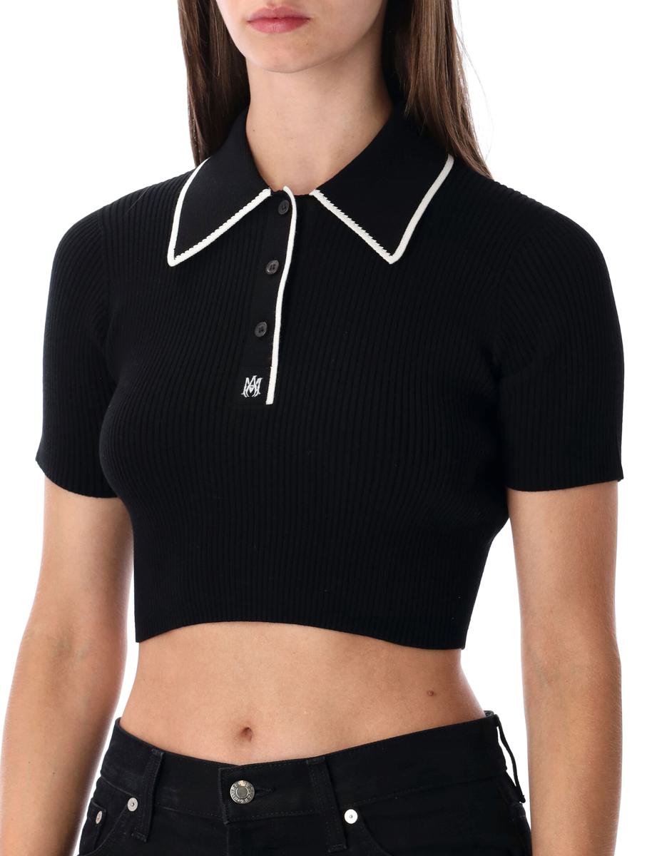 Amiri Black Cropped Knit Polo Shirt