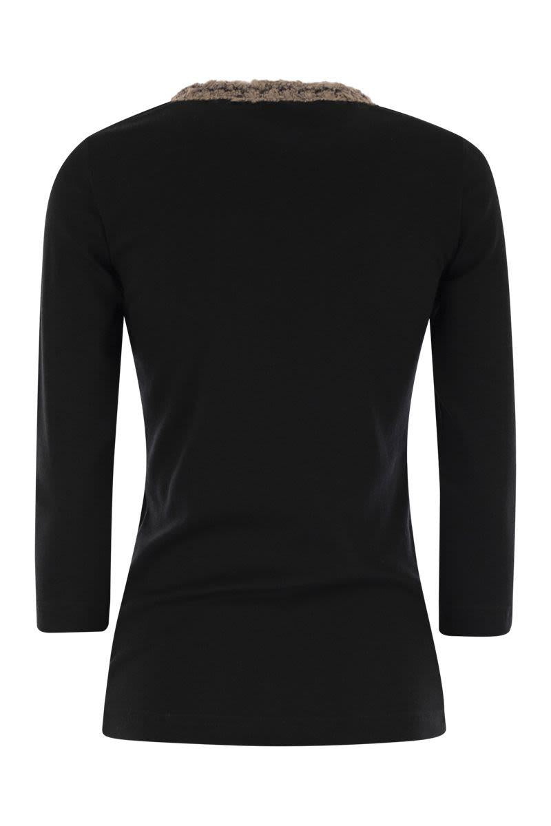 Fabiana Filippi 3/4 Sleeve T-Shirt With Neck Detailing