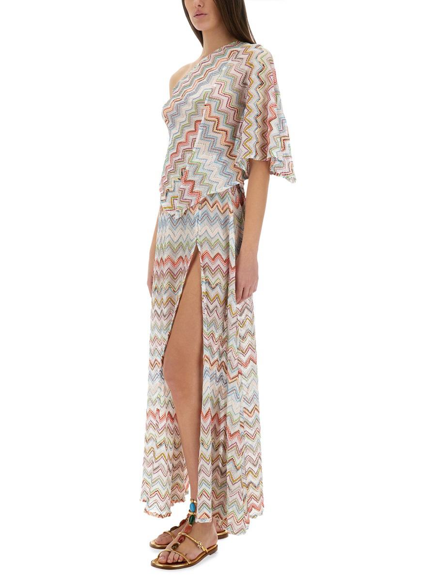 Missoni One-Shoulder Top With 3D Lamé Zig Zags