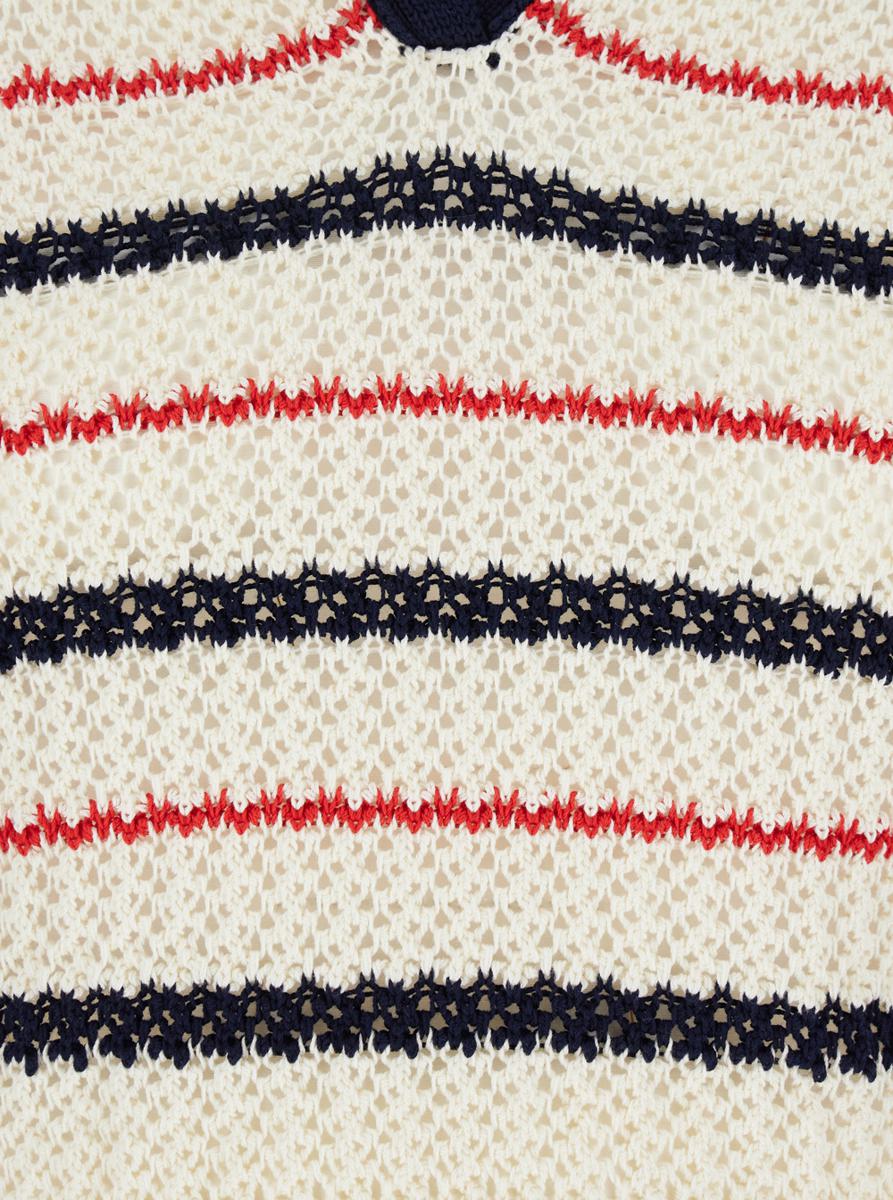 Multicolor V-Neck Sweater With All-Over Striped Motif In Cotton Woman