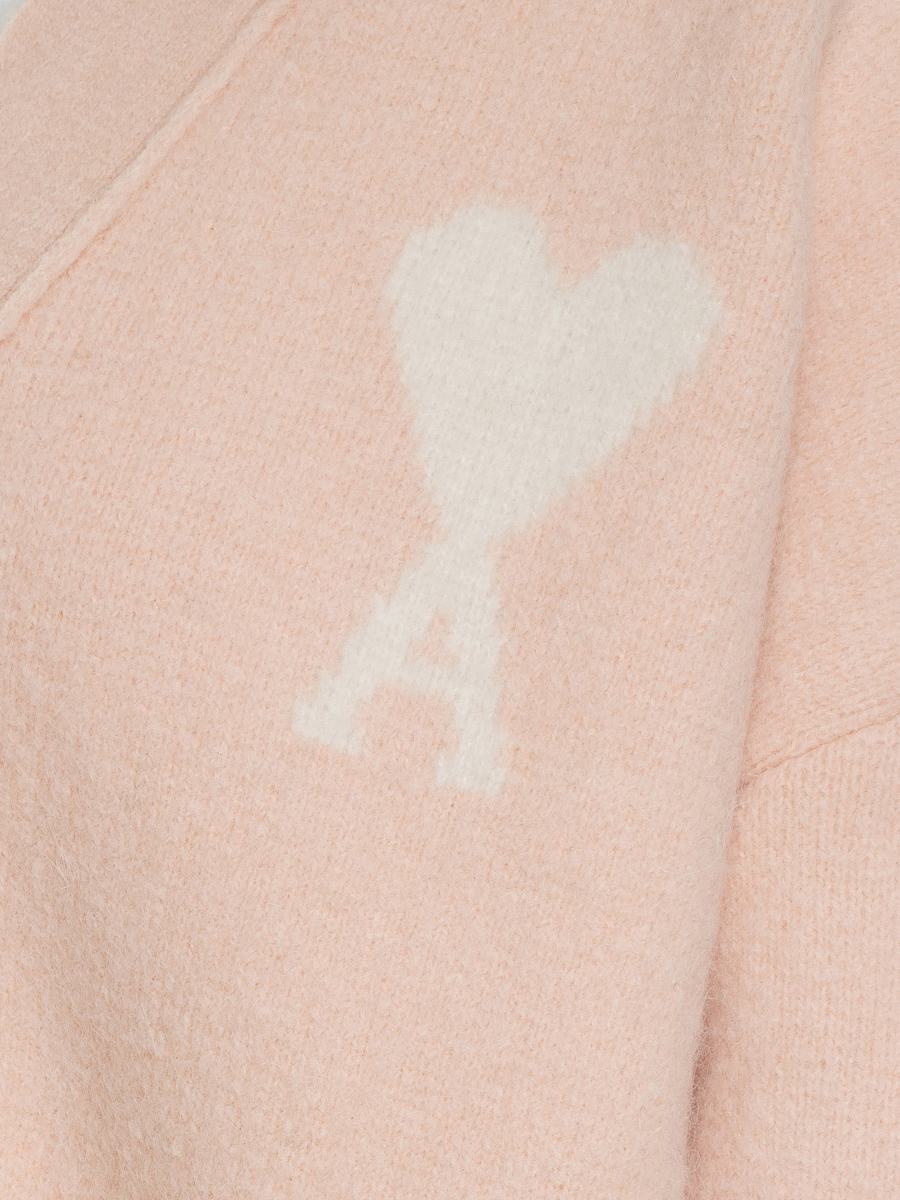 AMI Paris Ami Paris Pink Cardigan With Contrast Logo