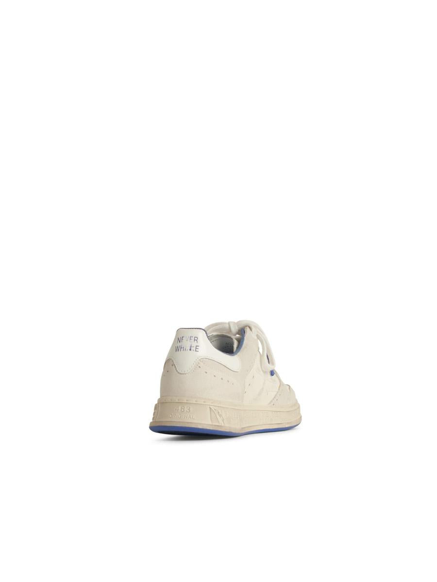 Premiata 'Quinn Blu' White Leather Sneakers