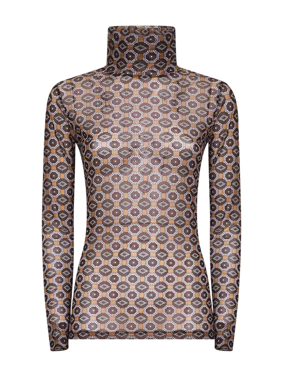 Dries Van Noten Mesh Top With Brown Mini Tie Print