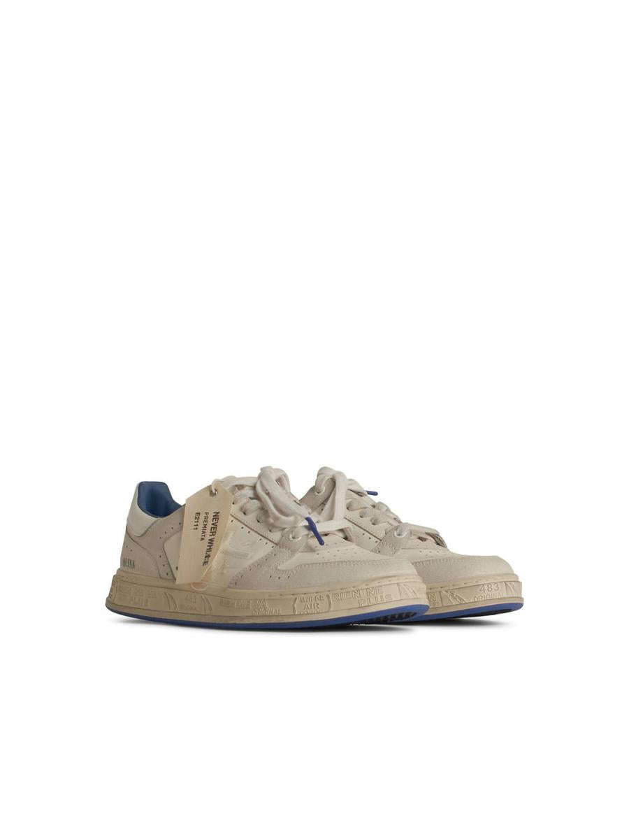 Premiata 'Quinn Blu' White Leather Sneakers