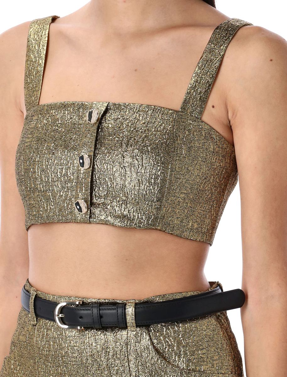 Self-Portrait Metallic Jacquard Crop Top