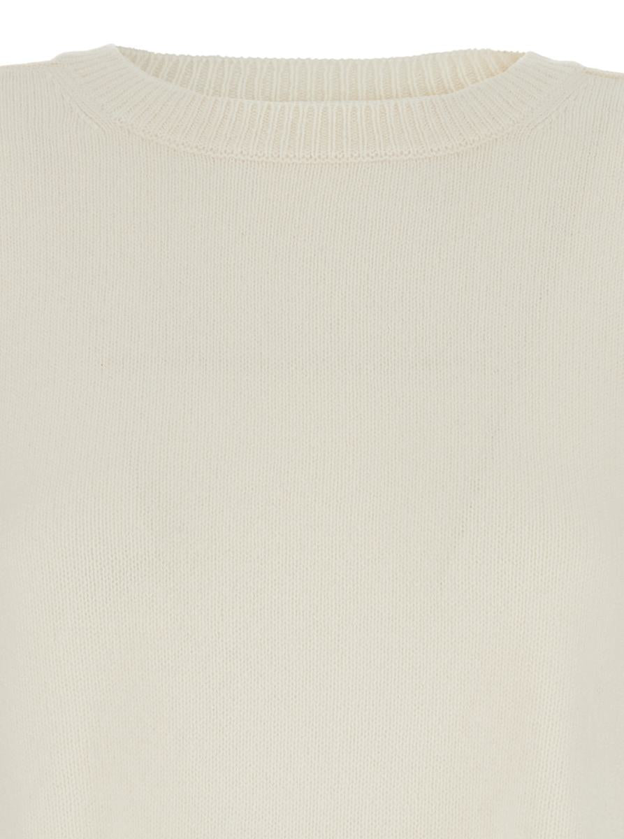 White Crewneck Sweater With Asymmetric Hem In Wool And Cashmere Woman