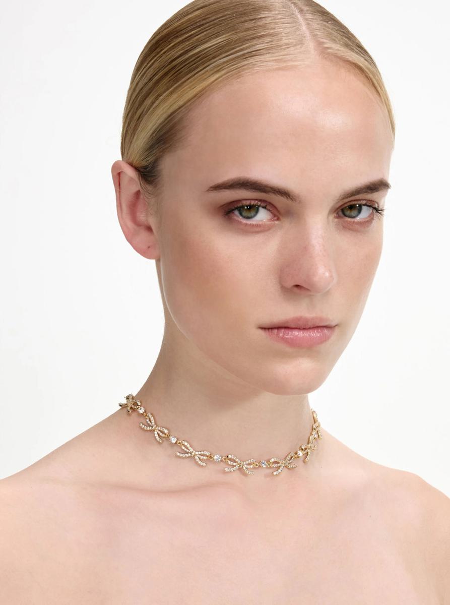 Gold Crystal Bows Necklace