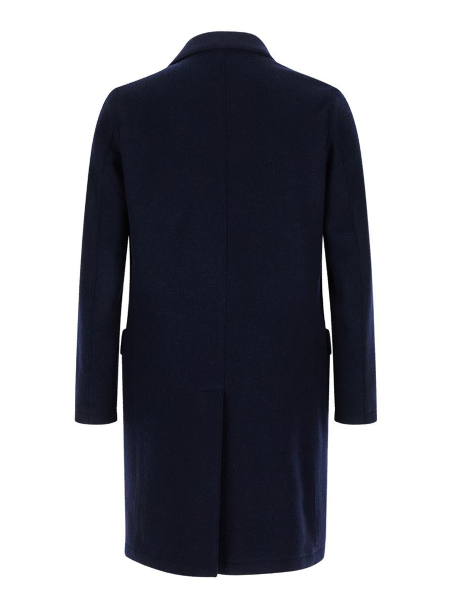 Blue Double-Breasted Coat With Peak Revers In Fabric Man