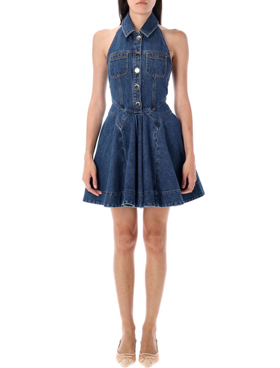 Self-Portrait Denim Sleeveless Flared Mini Dress