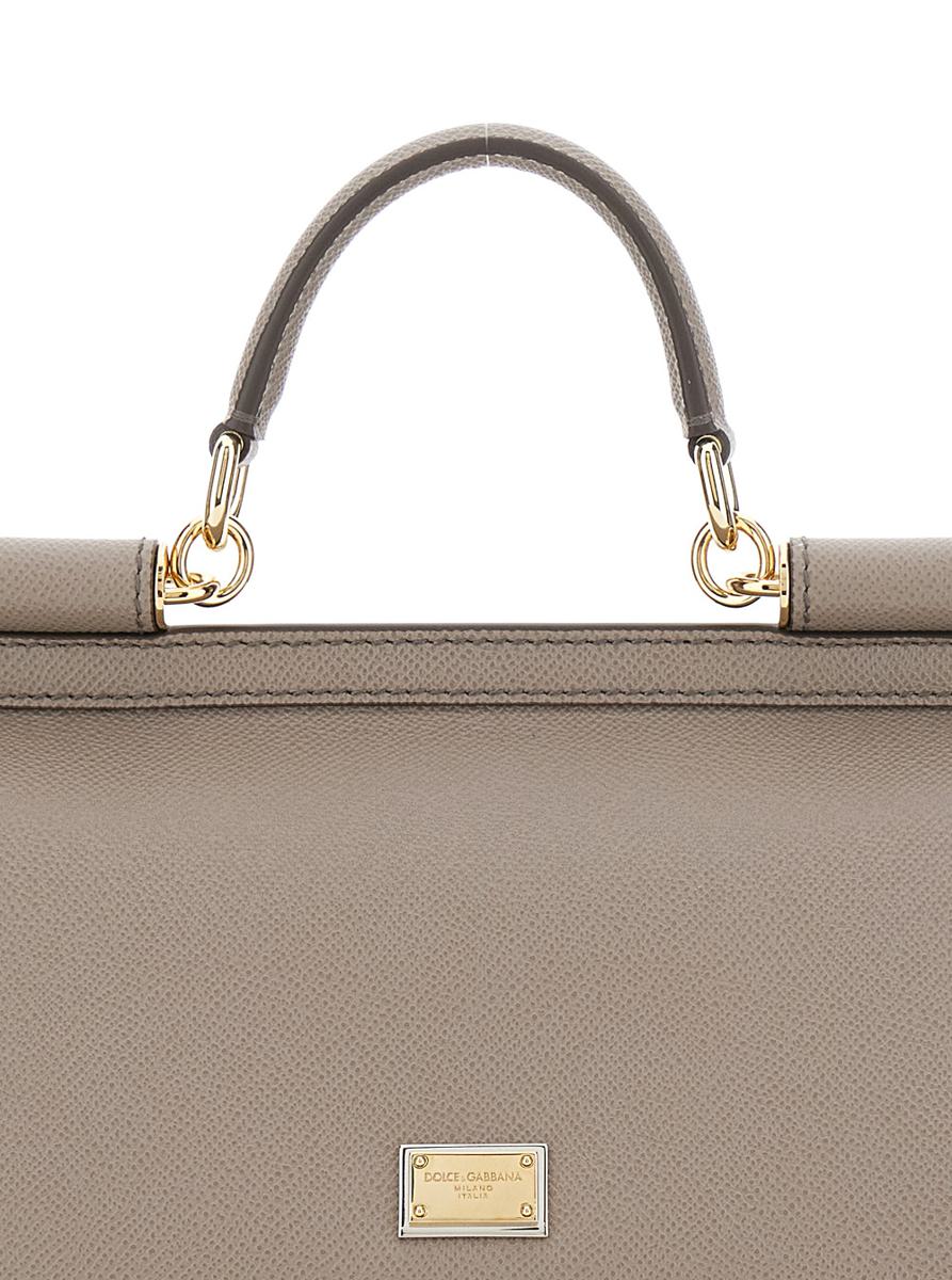 Grey Handbag With Adjustable And Removable Shoulder Strap And Logo Plaque On The Front In Grained Leather Woman
