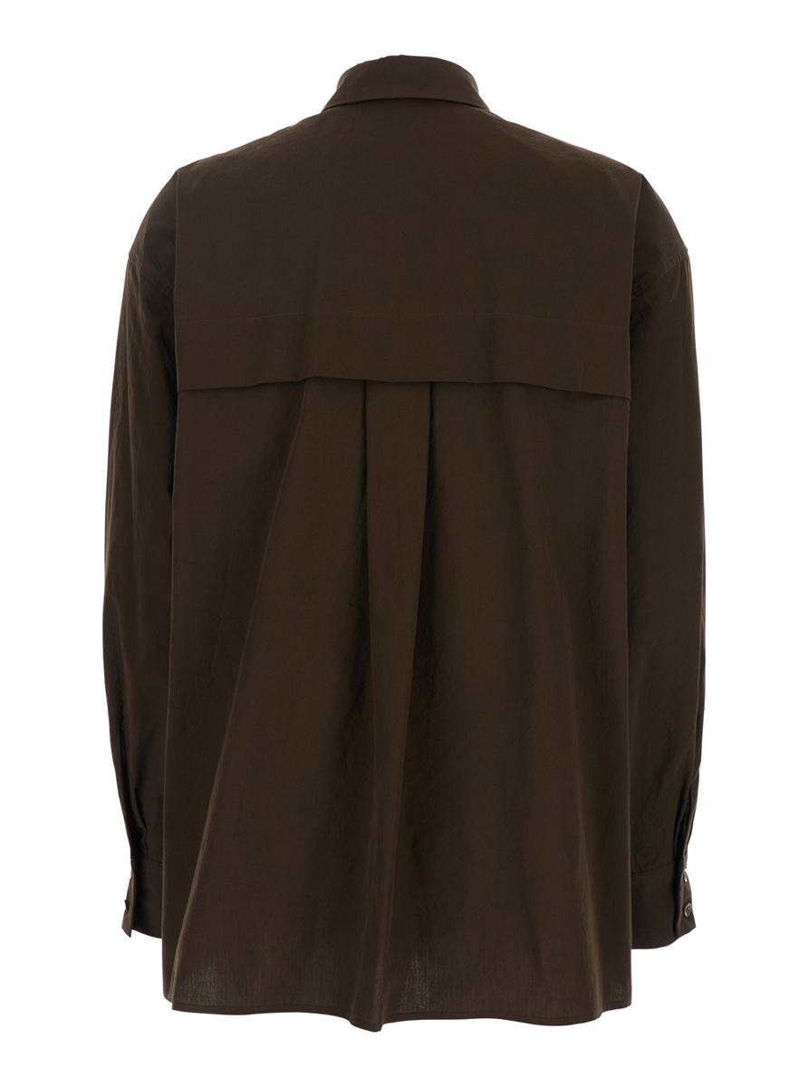 Brown Shirt With Classic Collar And Patch Pocket On The Chest In Cotton Woman