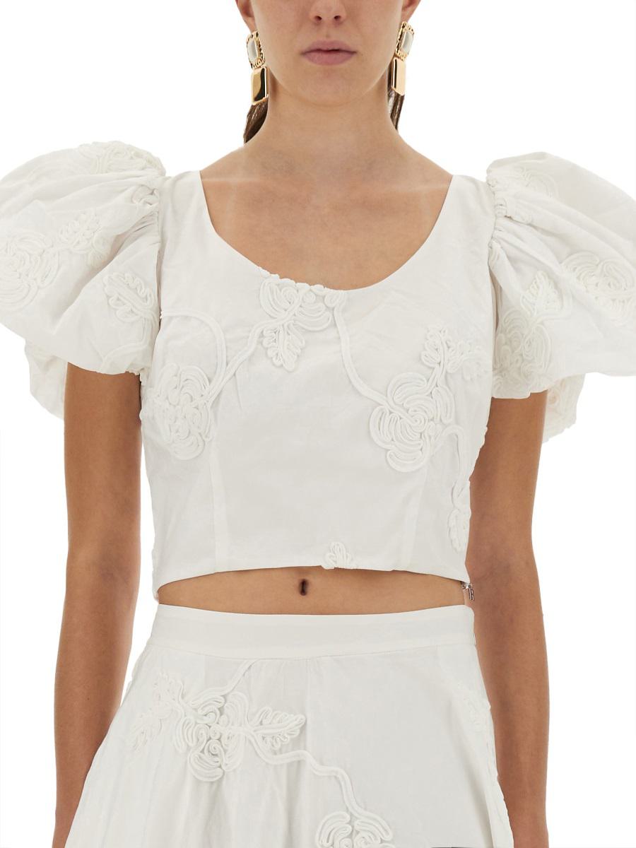 Rotate Birger Christensen Cotton Top With Puff Sleeves