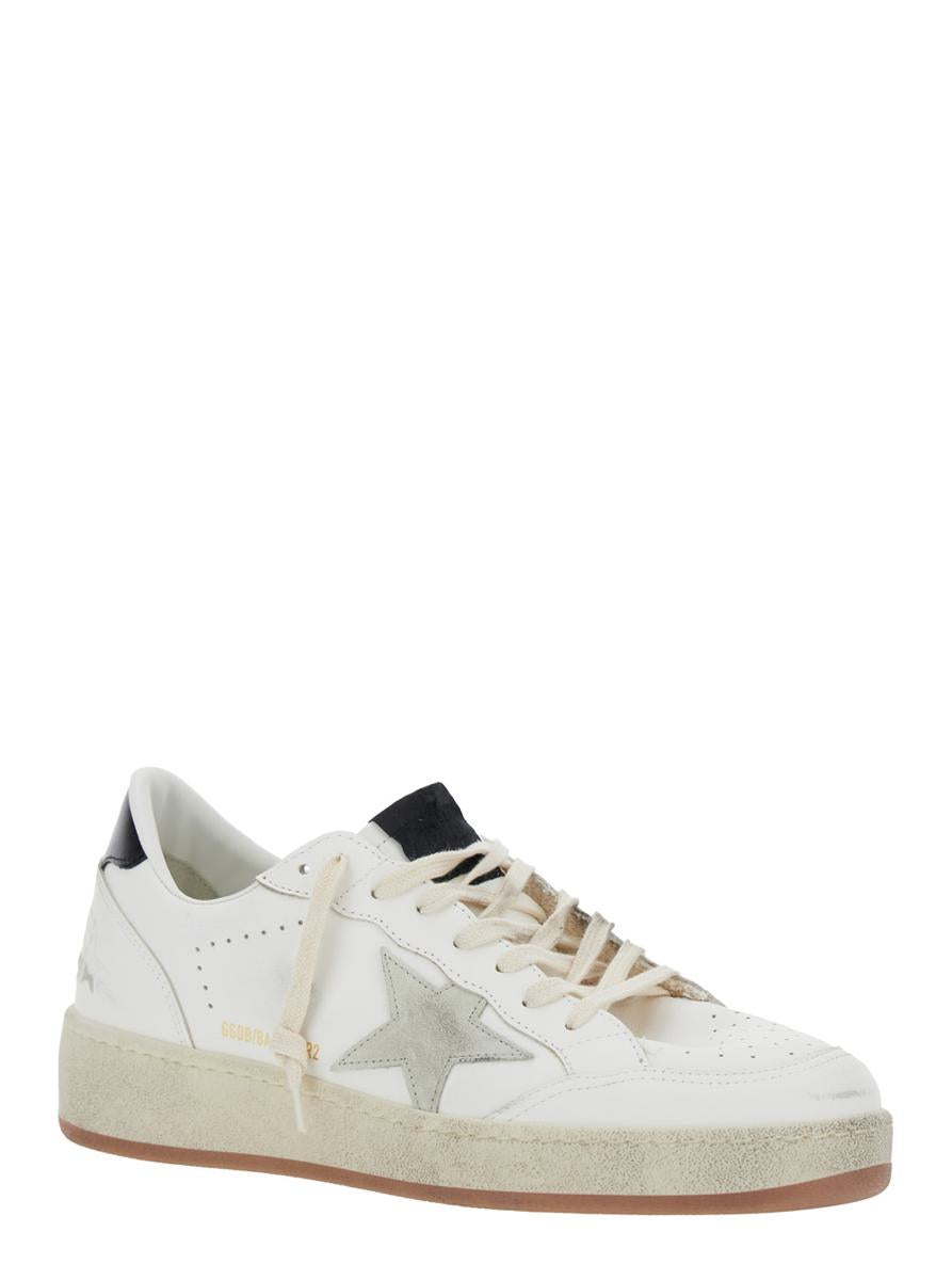 'Ballstar 2' White Low Top Sneakers With Star Patch On The Side And Laminated Heel In Leather Man