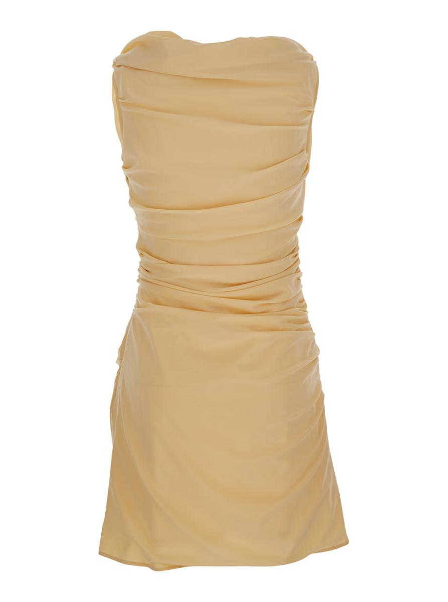 'The Rita' Beige Dress With V-Neck And Draped Details In Cotton Woman