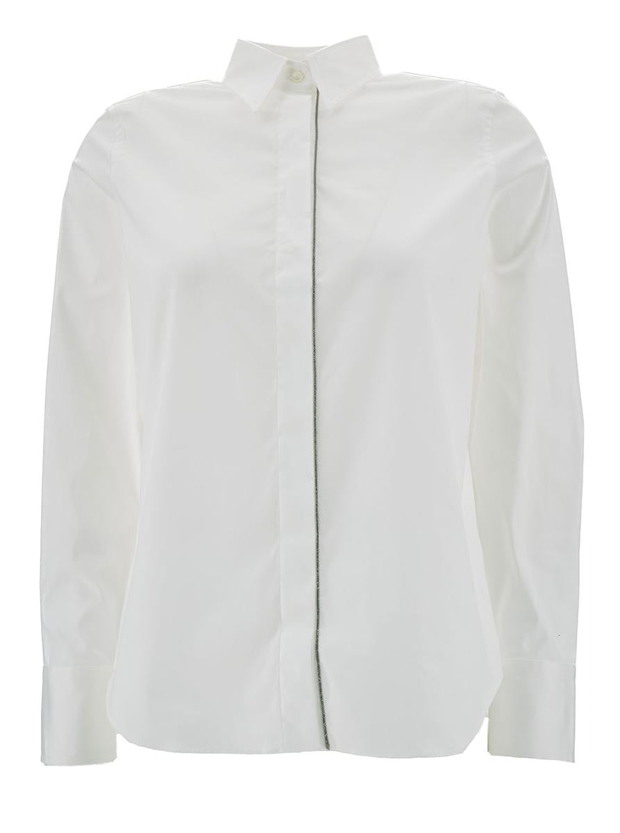 White Shirt With Monile Detail In Cotton Blend Woman