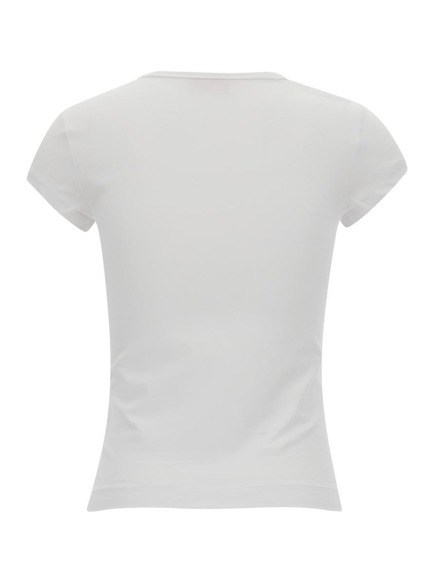 White T-Shirt With Oval D Cut Out Detail In Stretch Cotton Woman